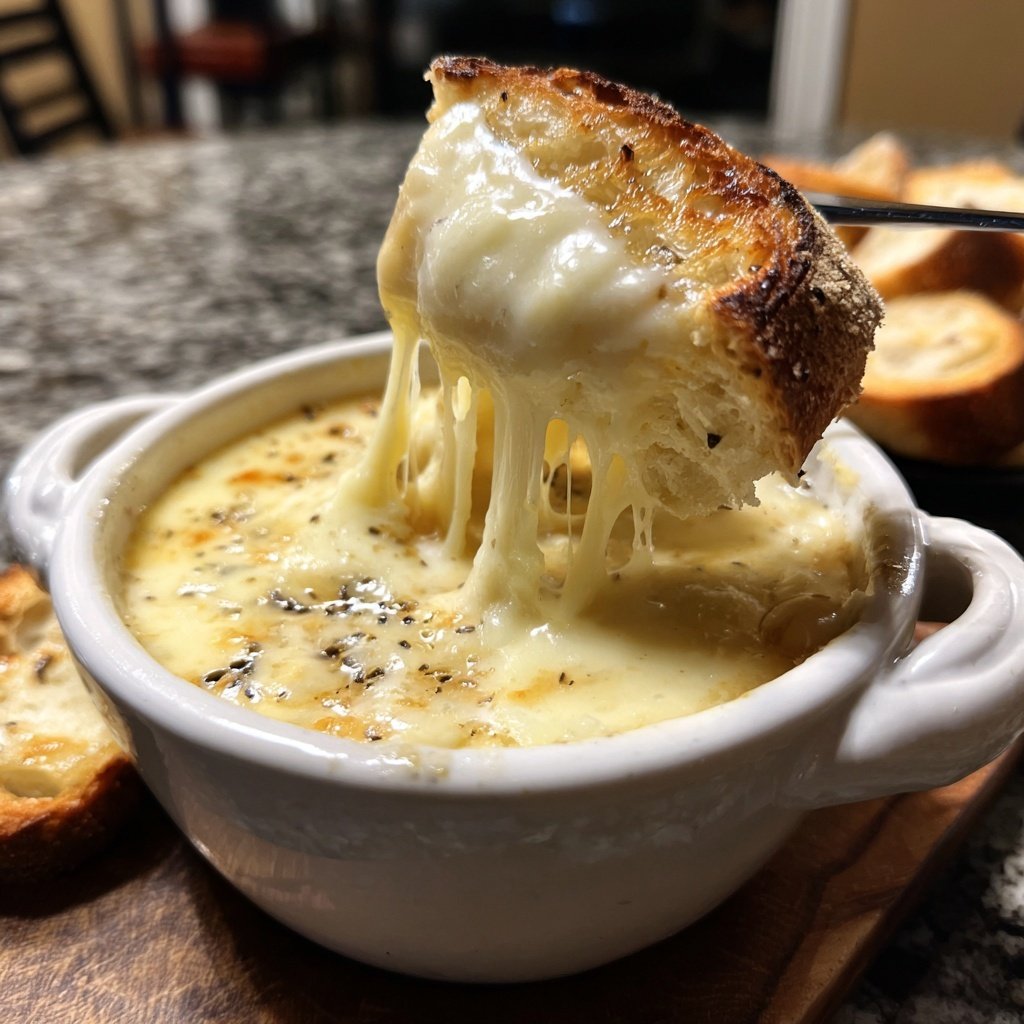 Fondue with White Cheddar and Garlic